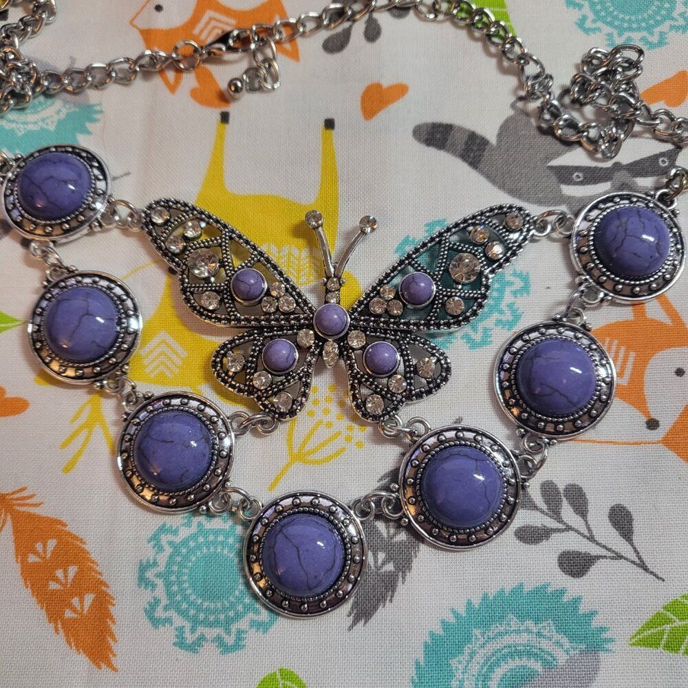 Mojave Purple Butterfly Crystal Bib Necklace - Picture 3 of 6